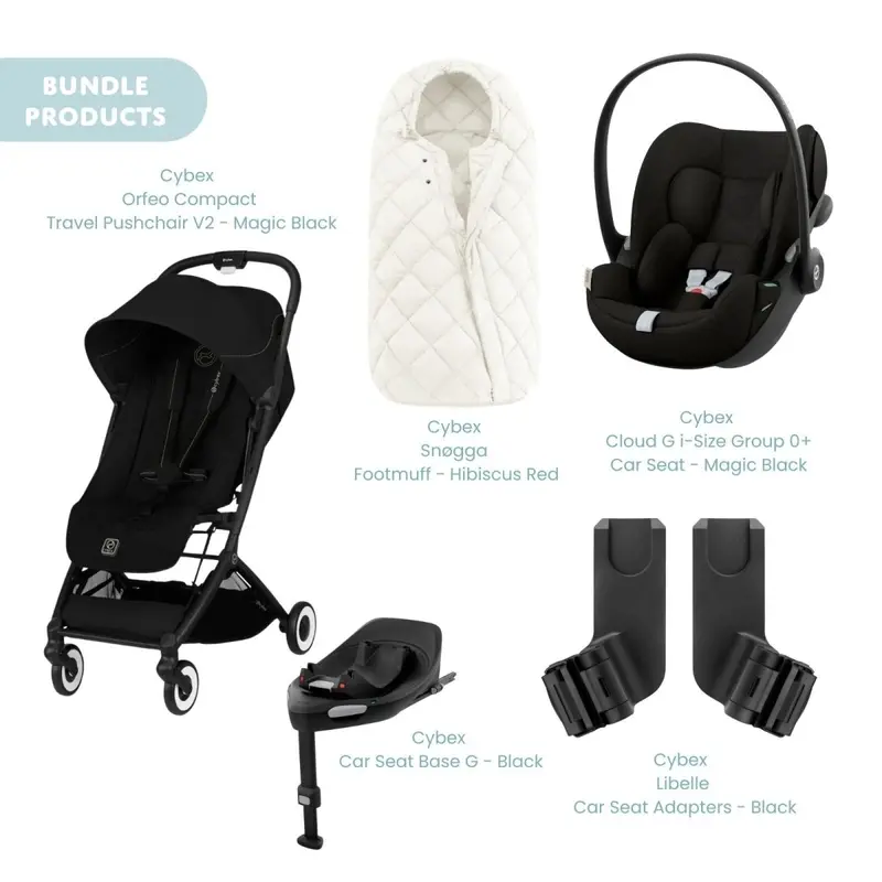 Cybex Orfeo V2 Compact Pushchair With Cloud G Car Seat & Base & Snøgga Footmuff Travel System Bundle - Magic Black 1