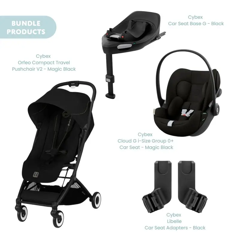 Cybex Orfeo V2 Compact Pushchair With Cloud G Car Seat & Base Travel System Bundle - Magic Black 1