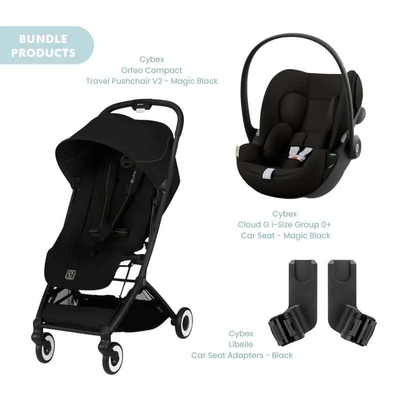 Cybex Orfeo V2 Compact Pushchair With Cloud G Car Seat Travel System Bundle - Magic Black 1
