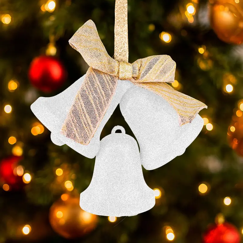 Decoración, Campanas Navideñas Con Moño, Color Blanco 1