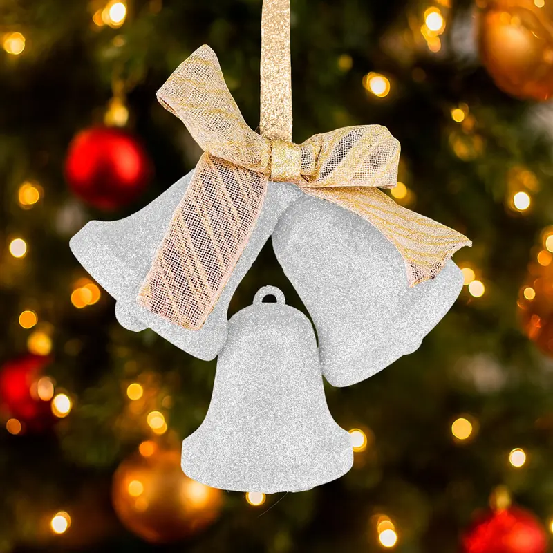 Decoración, Campanas Navideñas Con Moño, Color Plateado 1