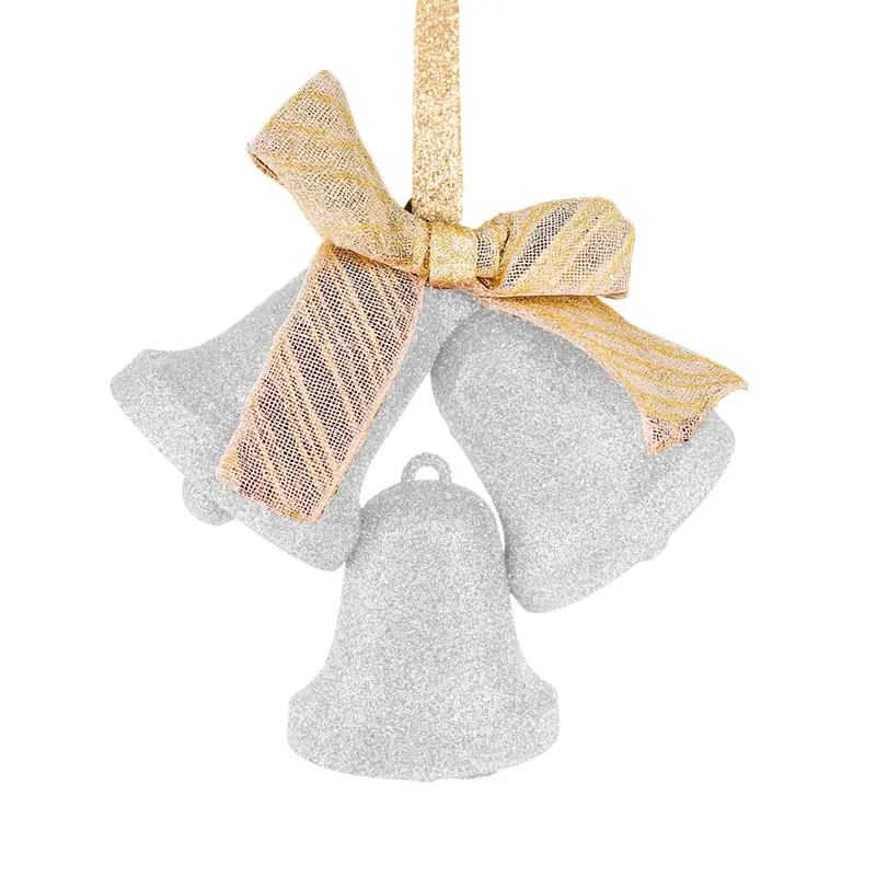 Decoración, Campanas Navideñas Con Moño, Color Plateado 2