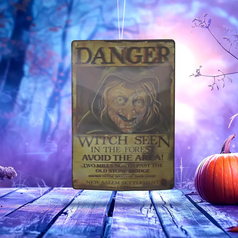 Decoración Colgante "Danger Witch Seen" Para Halloween 1