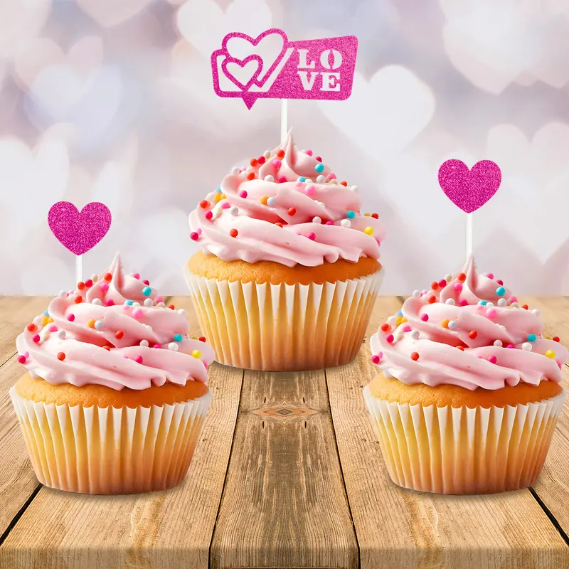 Decoración De San Valentín Para Pasteles, Color Fucsia 1