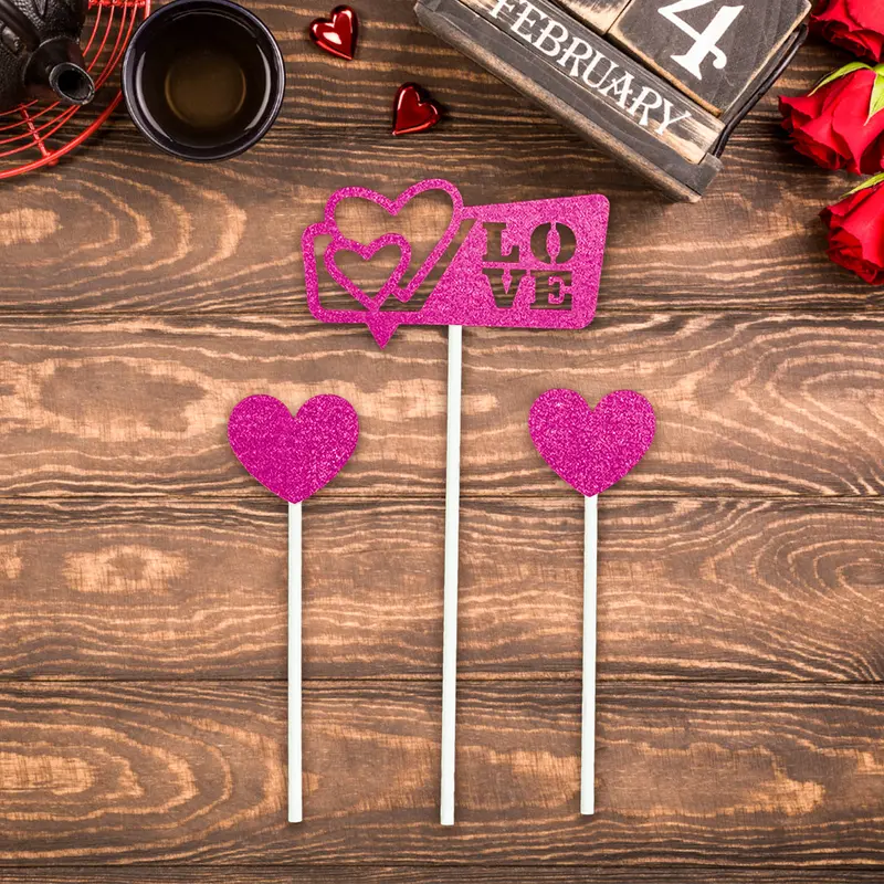 Decoración De San Valentín Para Pasteles, Color Fucsia 2