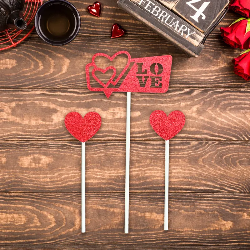 Decoración De San Valentín Para Pasteles, Color Rojo 2