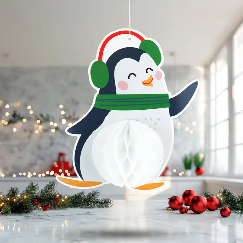 Decoración Navideña De Papel En Forma De Pingüino 1