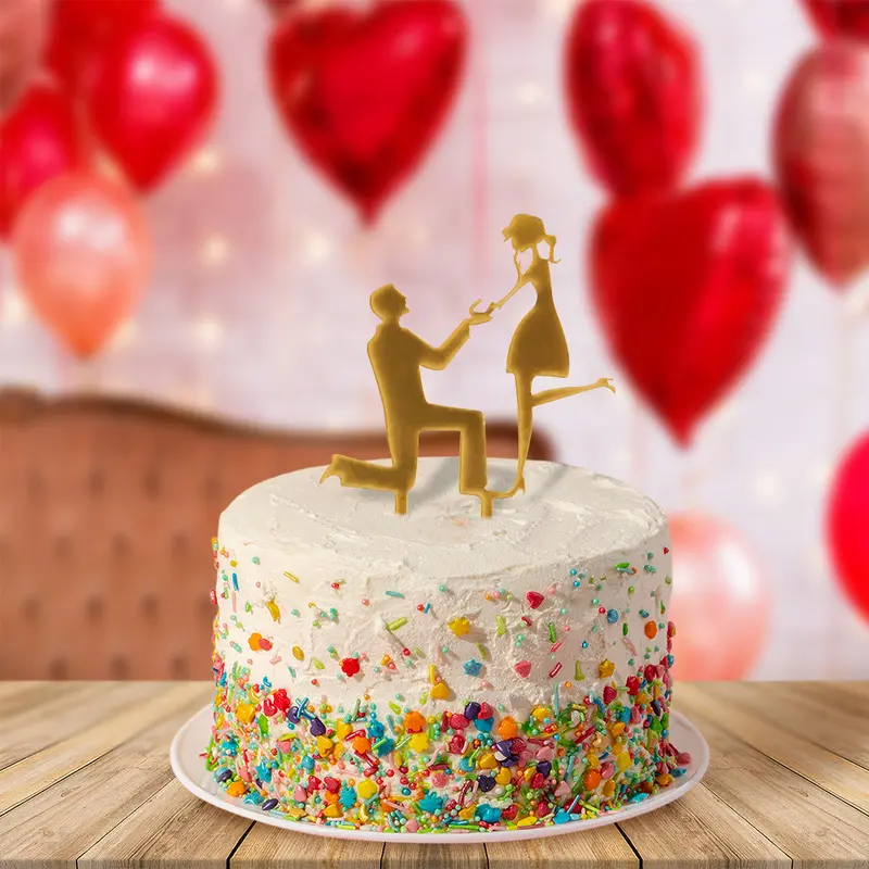 Decoración Para Pastel En Forma De Pareja, Color Oro 1