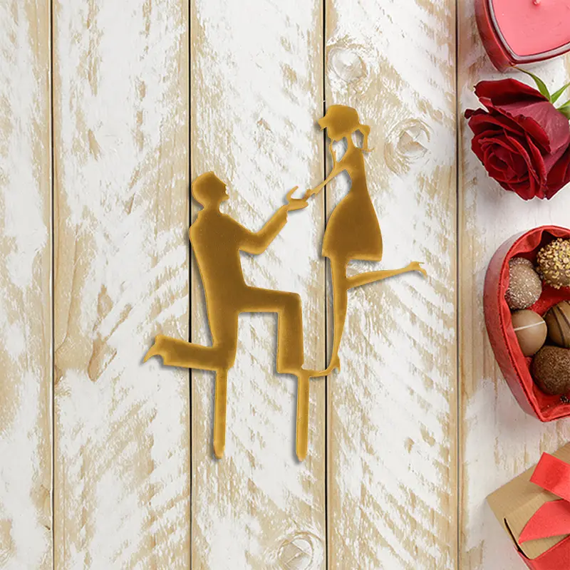 Decoración Para Pastel En Forma De Pareja, Color Oro 2