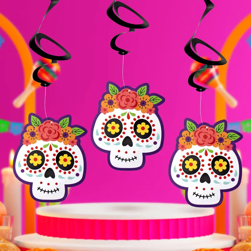 Decoraciones Colgantes Con Espiral Con Diseño De Día De Muertos 1
