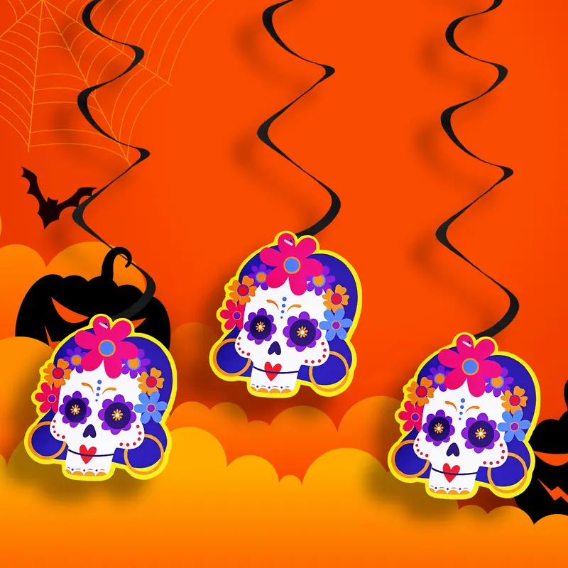 Decoraciones Colgantes En Espiral Con Diseño De Catrinas 1