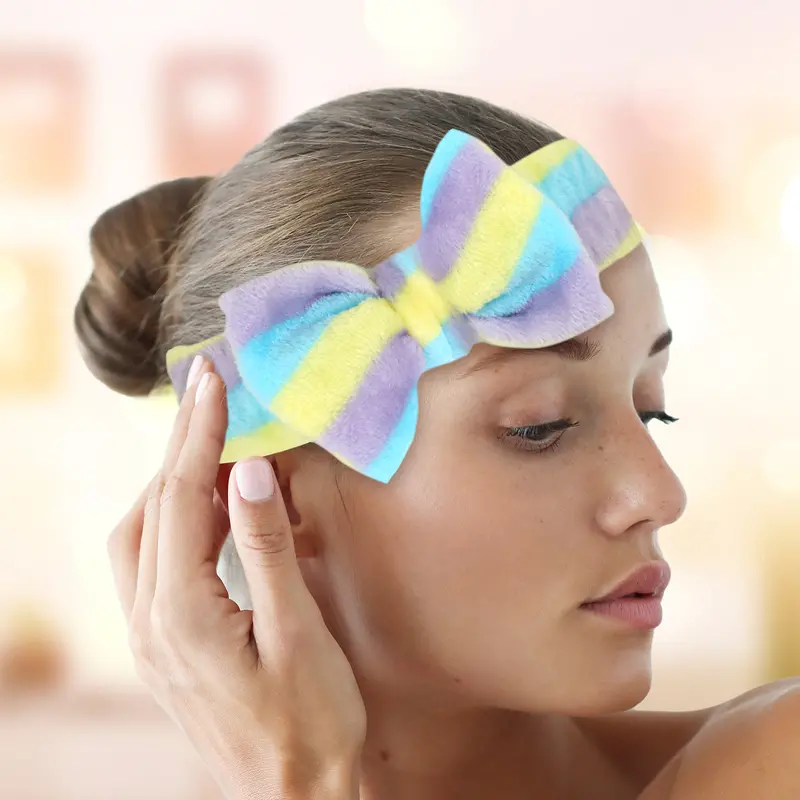 Diadema Facial Con Moño Para Dama, Color Azul Con Lila 1