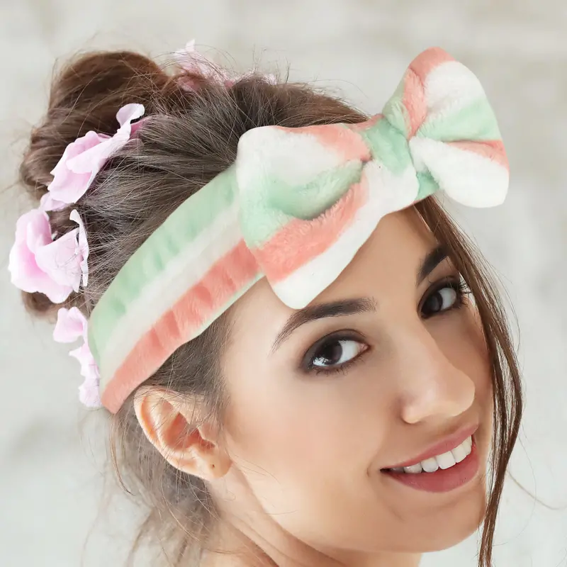 Diadema Facial Con Moño Para Dama, Color Blanco Con Verde 1