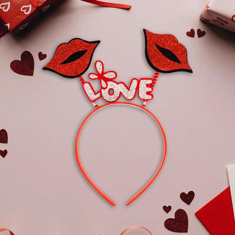 Diadema Kiss Con Diamantina Color Rojo, 20 Cm. 2