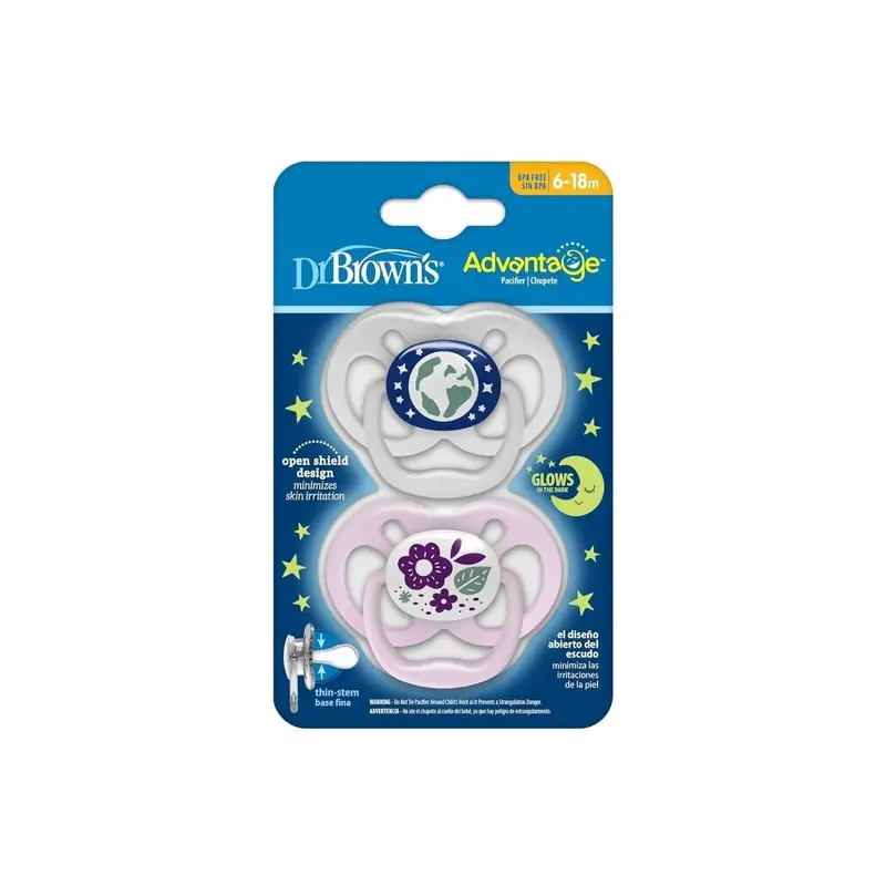 Dr. Brown's Advantage Glow In The Dark Soother 6-18 Months Assorted - Pink 2