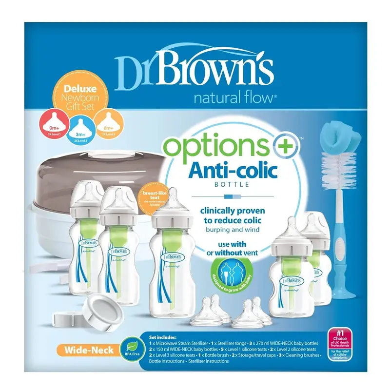 Dr. Brown's Options+ Anti-Colic Baby Bottle Wide Neck Newborn Gift Starter Set 2