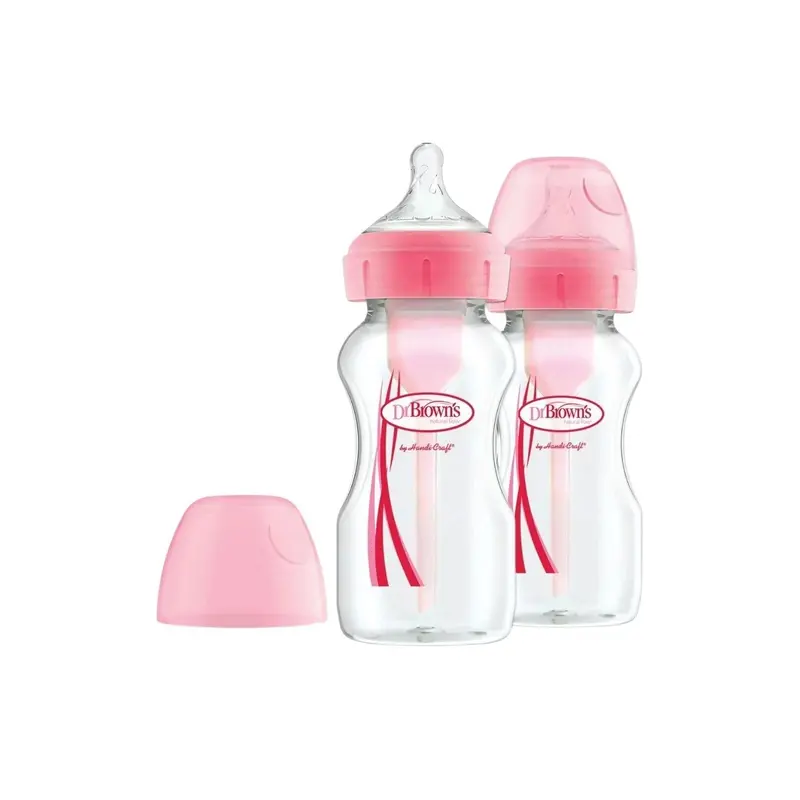 Dr. Brown's Options+ Anti-Colic Baby Bottle Wide Neck Pink 270Ml Pack Of 2 1