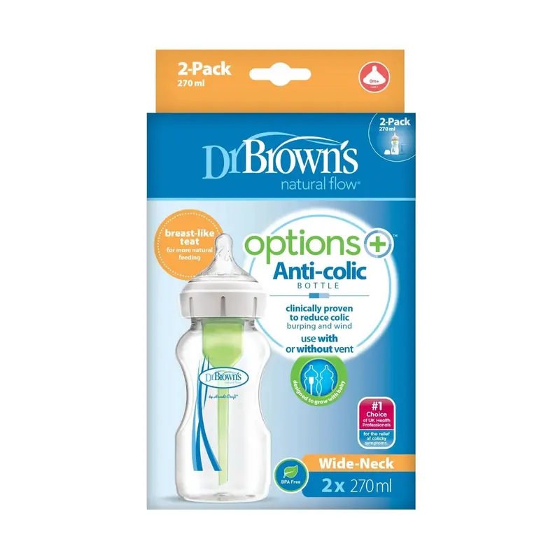 Dr. Brown's Options+ Anti-Colic Wide Neck Baby Bottle 270 Ml 2 Pcs 2