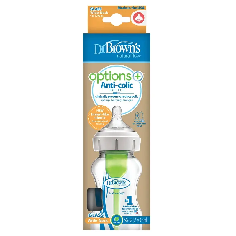 Dr. Brown's Options+ Anti-Colic Wide Neck Glass Baby Bottle 270Ml 2