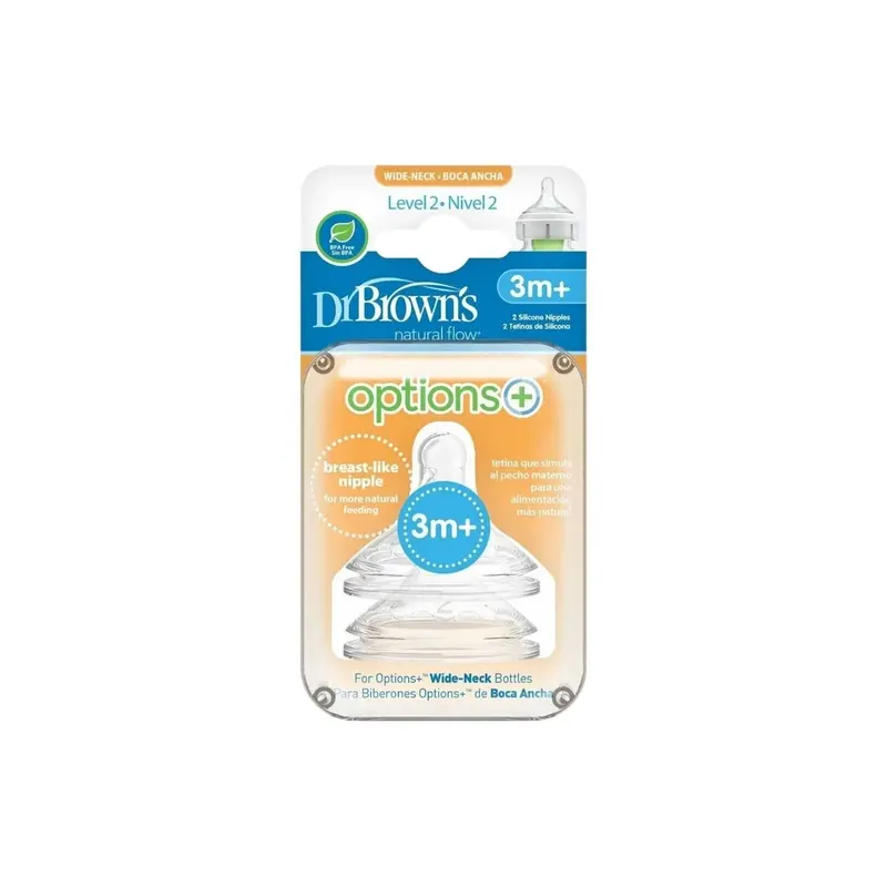 Dr. Brown's Options+ Baby Bottle Teats Level 2 Wide Neck 3+ Months Pack Of 2 1