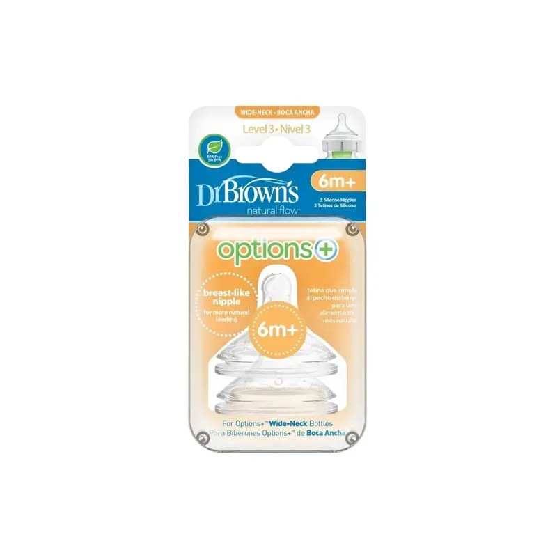 Dr. Brown's Options+ Baby Bottle Teats Level 3 Wide Neck 6+ Months Pack Of 2 1