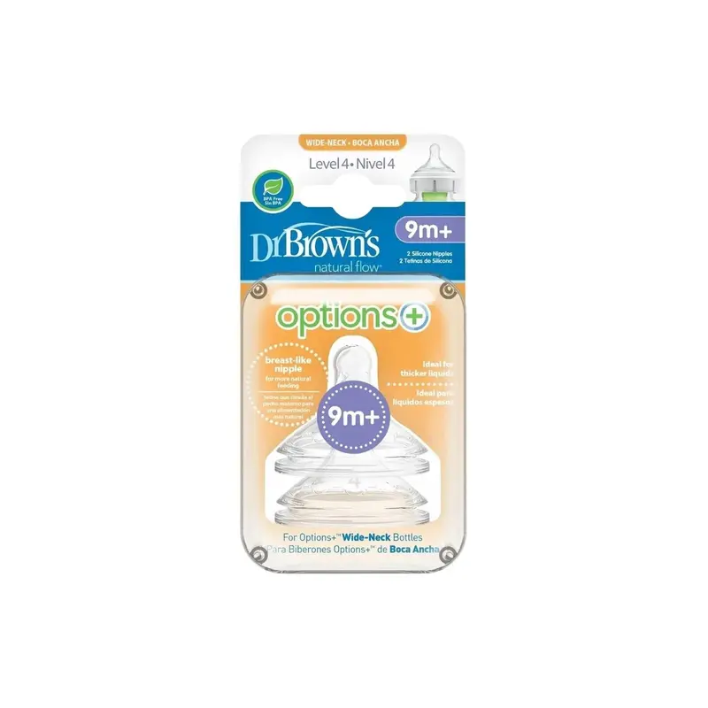 Dr. Brown's Options+ Baby Bottle Teats Level 4 Wide Neck 9+ Months Pack Of 2 1