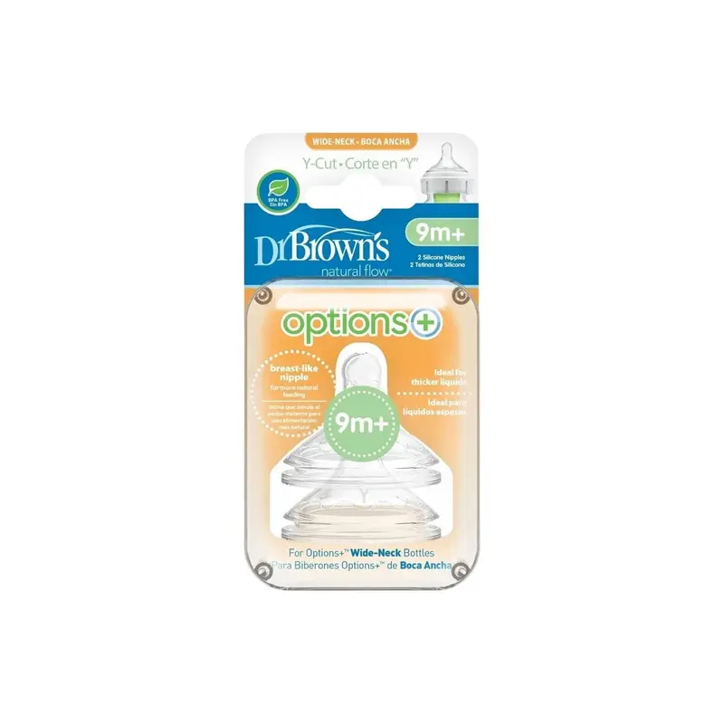 Dr. Brown's Options+ Baby Bottle Teats Wide Neck 9+ Months Pack Of 2 1