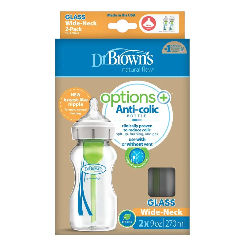 Dr. Brown's Options+ Wide Neck Anti-Colic Glass Bottle 270Ml Pack Of 2 2