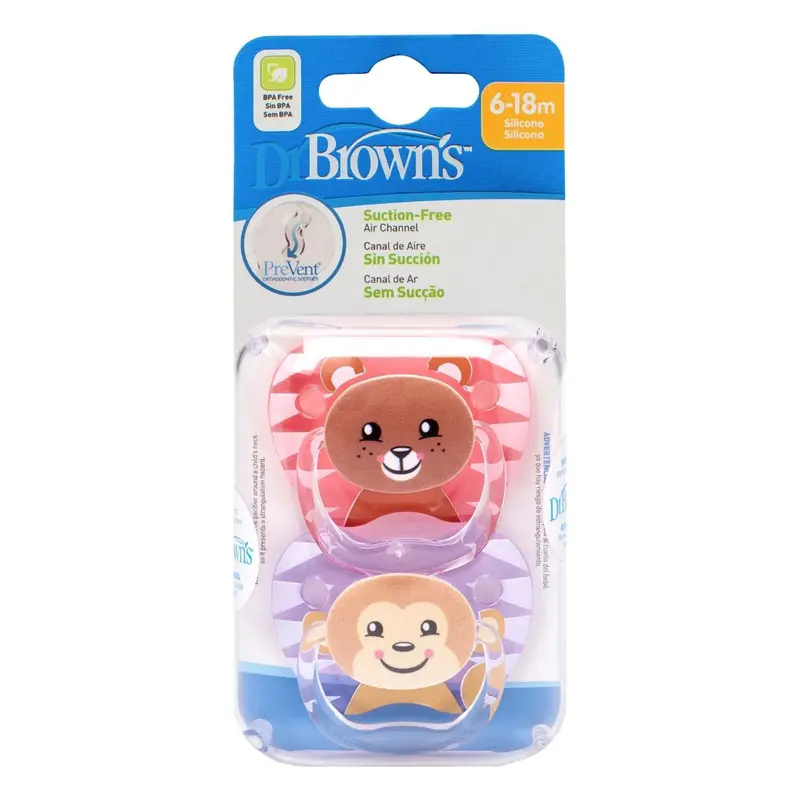 Dr. Brown's Prevent Soothers Animal Faces 6-18 Months Assorted - Pink 2