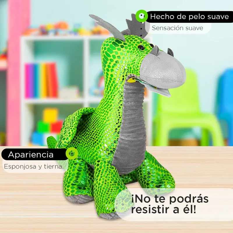 Dragón De Peluche, Color Verde Con Gris 2