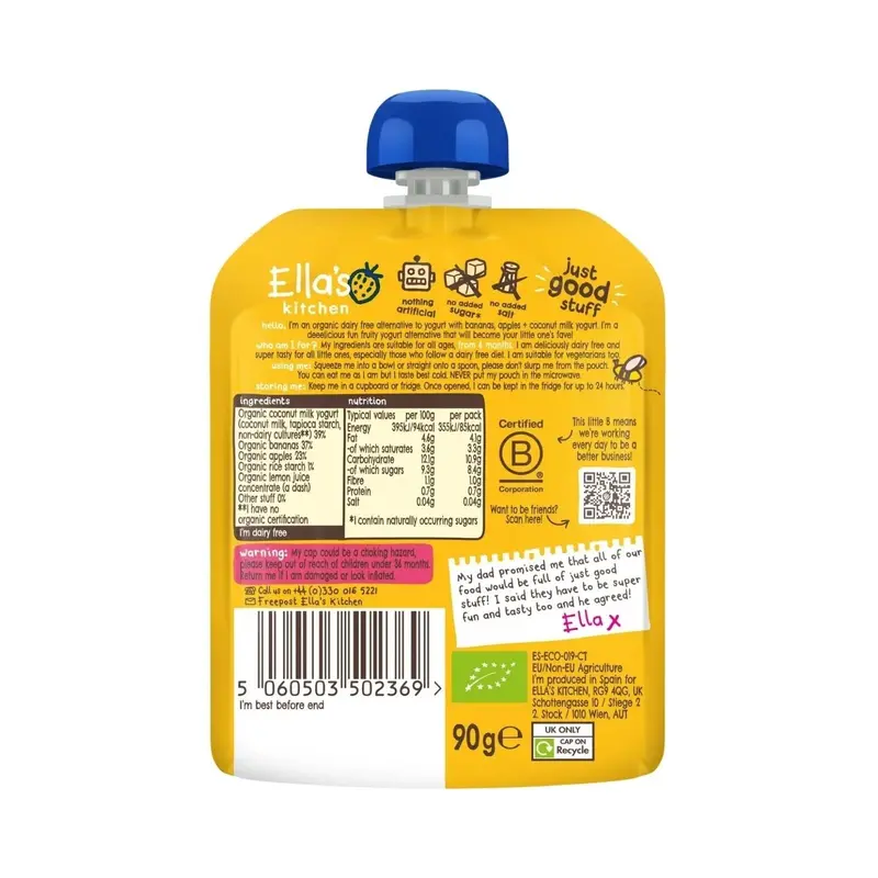Ella's Kitchen Dairy Free Banana Yogurt Pouch 6+ Months 90G 2
