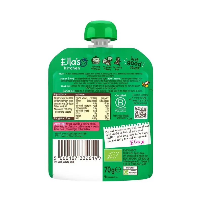 Ella's Kitchen Organic Apples First Tastes Baby Food Pouch 4+ Months 70G 2