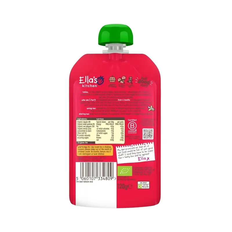 Ella's Kitchen Organic Apples Sweet Potatoes & Peppers Baby Pouch 4+ Months 120G 2