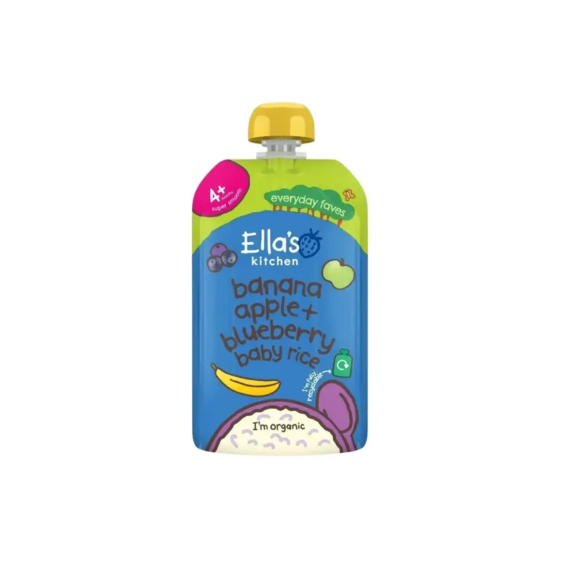 Ella's Kitchen Organic Banana & Blueberries Baby Rice Pouch 4+ Months 120G 1