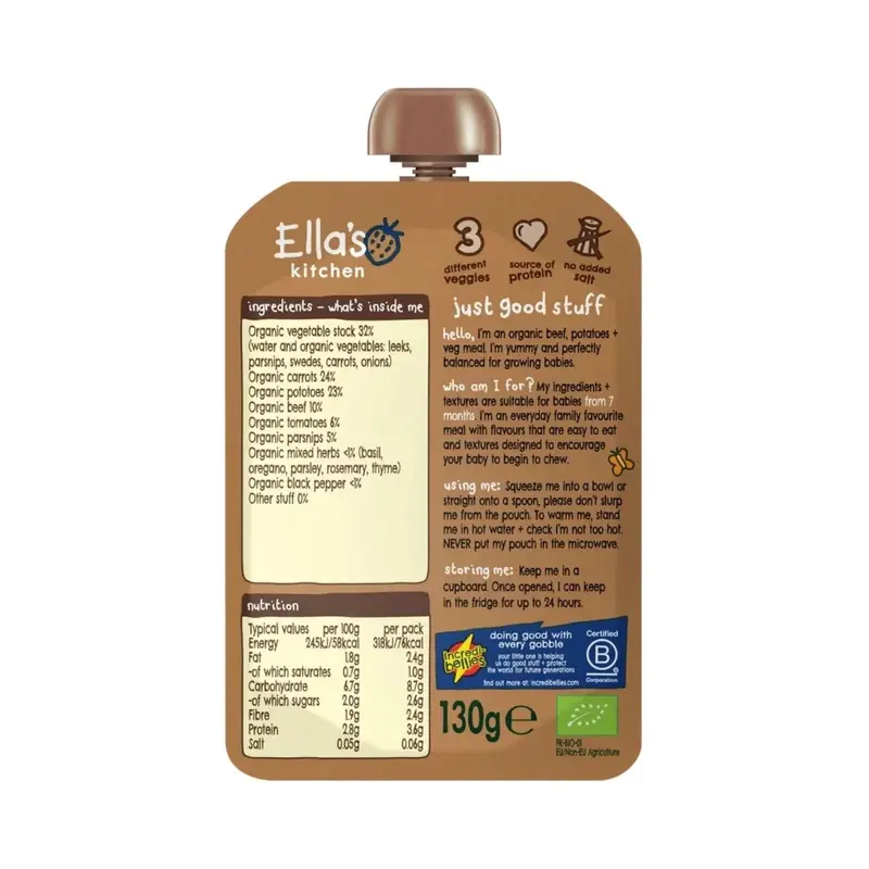 Ella's Kitchen Organic Beef Stew Baby Food Pouch 7+ Months 130G 2