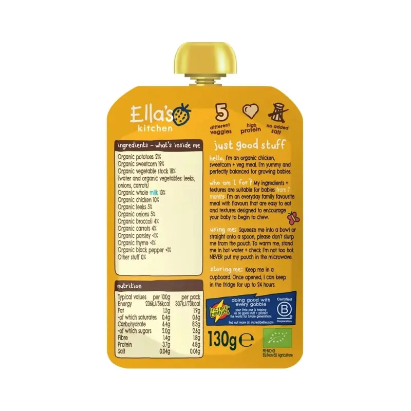 Ella's Kitchen Organic Chicken & Veg Baby Food Pouch 7+ Months 130G 2