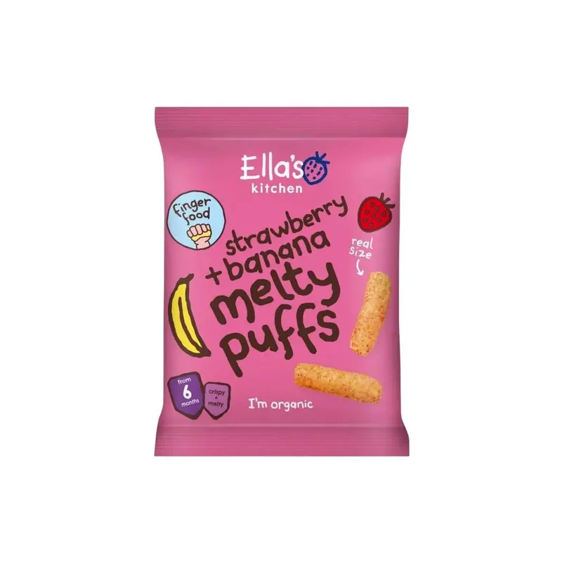 Ella's Kitchen Organic Strawberry & Banana Melty Puffs Baby Snack 6+ Months 20G 1