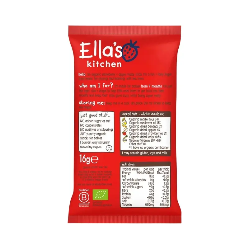 Ella's Kitchen Strawberry & Apple Melty Sticks Baby Snack 7+ Months 16G 2