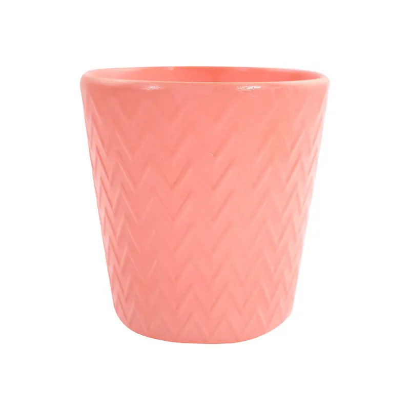 Encantadora Maceta De Cerámica Con Ondas Color Rosa 1