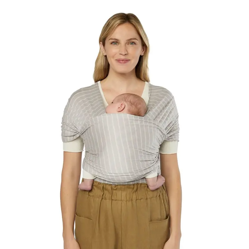 Ergobaby Aura Sustainable Knit Baby Wrap In Grey Stripes 1