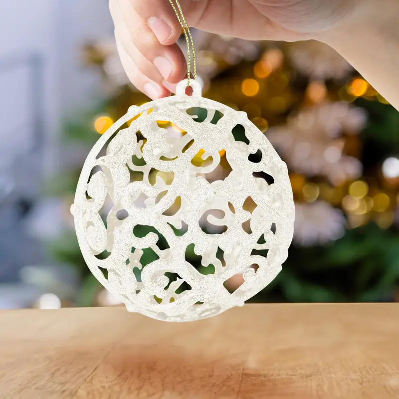 Esfera Con Ornamentos, Glitter, Color Crema, 2 Pzas 1