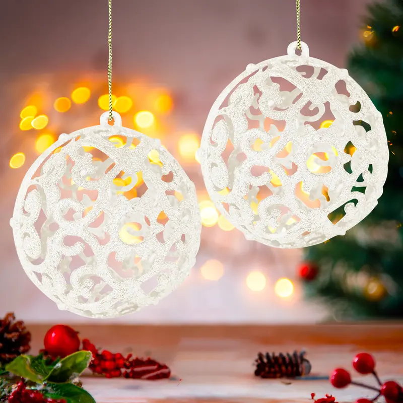 Esfera Con Ornamentos, Glitter, Color Crema, 2 Pzas 2
