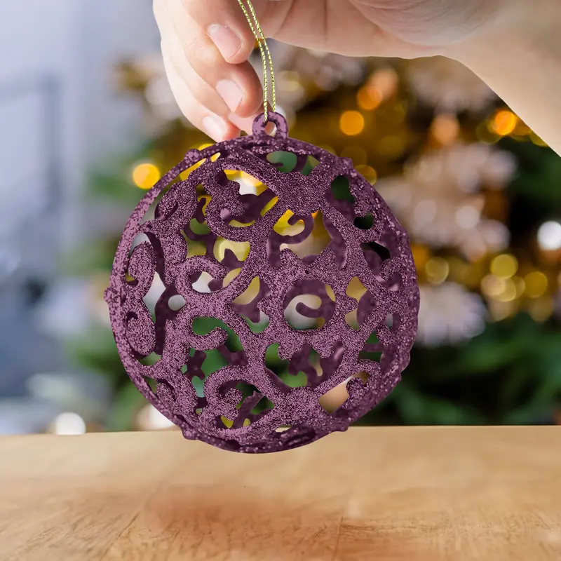 Esfera Con Ornamentos, Glitter, Color Morado, 2 Pzas 1