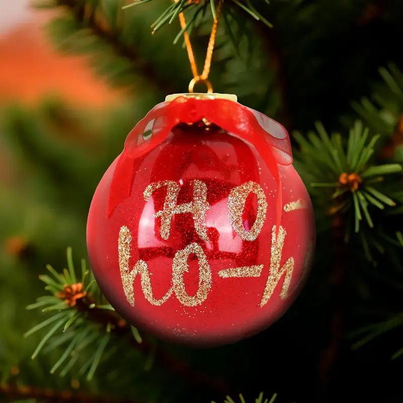 Esfera Navideña Brillante "Hohoho", Color Rojo, 10 Cm 2