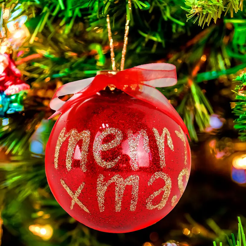 Esfera Navideña Brillante "Merry Xmas", Color Rojo, 10 Cm 1
