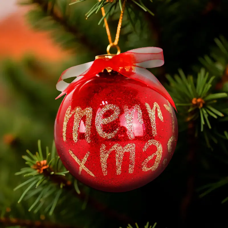 Esfera Navideña Brillante "Merry Xmas", Color Rojo, 10 Cm 2