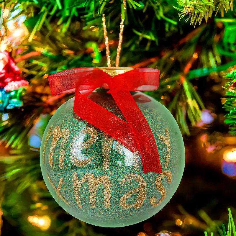 Esfera Navideña Brillante "Merry Xmas", Color Verde, 10 Cm 1