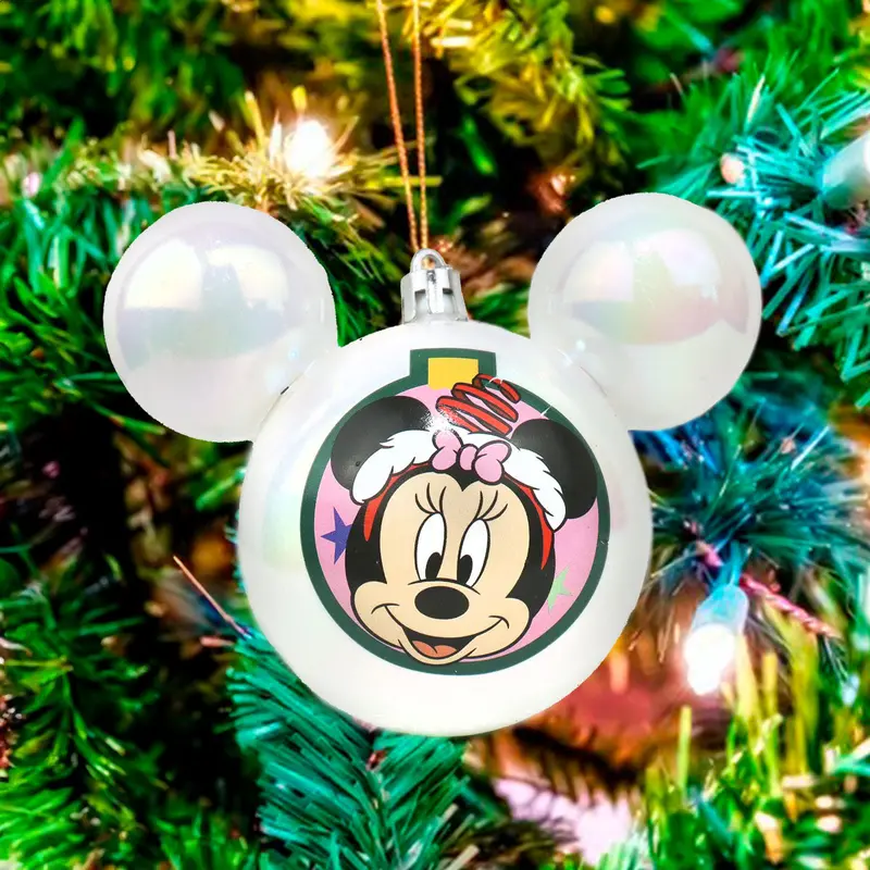 Esfera Navideña Color Blanco Con Diseño De Minnie Mouse 1