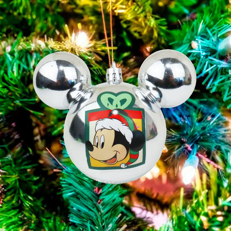 Esfera Navideña Color Plata Con Diseño De Mickey Mouse 1