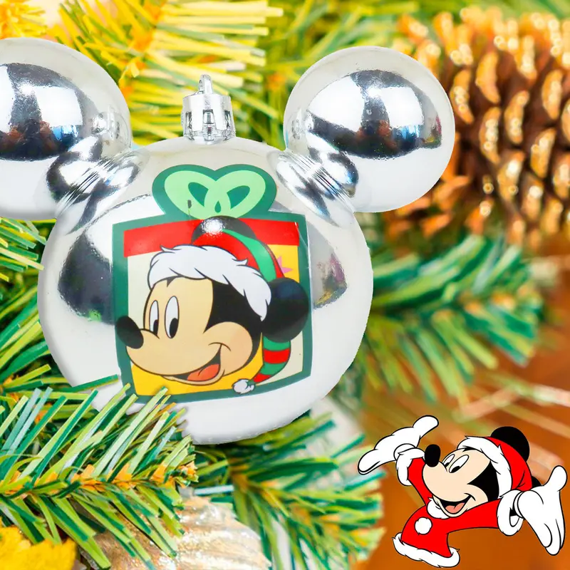 Esfera Navideña Color Plata Con Diseño De Mickey Mouse 2